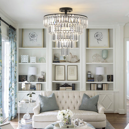 20in Black Crystal Chandelier Ceiling Light by HouseOfZazla with cascading prisms on Tampa Home & Garden Store