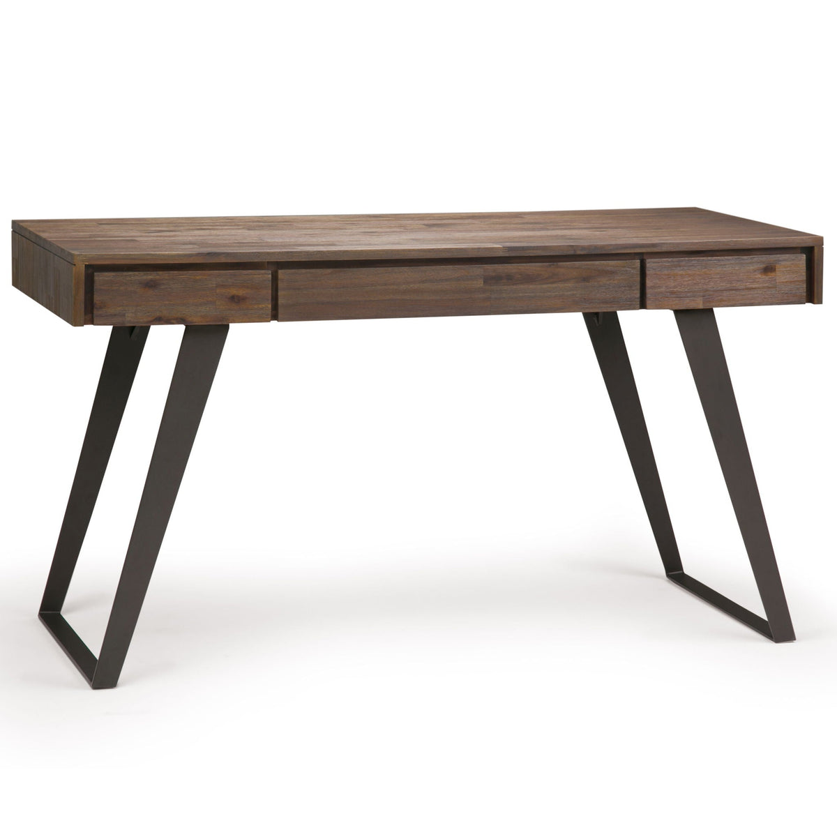 Handcrafted acacia writing desk with two drawers and black metal legs by HouseOfZazla on Tampa Home & Garden Store