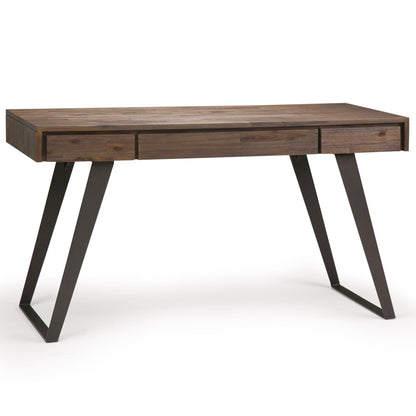 Handcrafted acacia writing desk with two drawers and black metal legs by HouseOfZazla on Tampa Home & Garden Store
