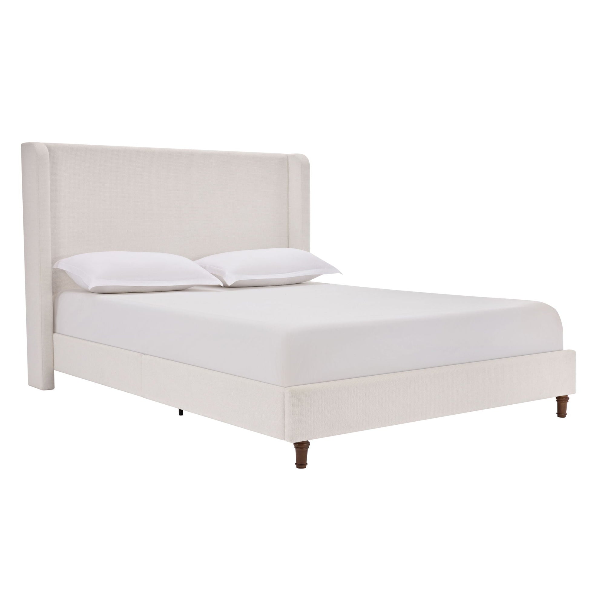 Harper tall headboard upholstered bed in cream fabric with platform base on Tampa Home & Garden Store