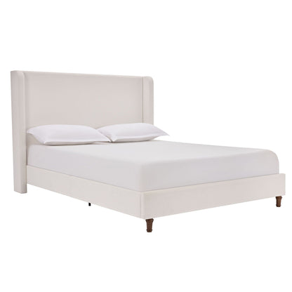Harper tall headboard upholstered bed in cream fabric with platform base on Tampa Home & Garden Store