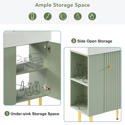 Bathroom Vanity with Ceramic Sink in sage green, under-sink and side storage, HouseOfZazla on Tampa Home & Garden Store