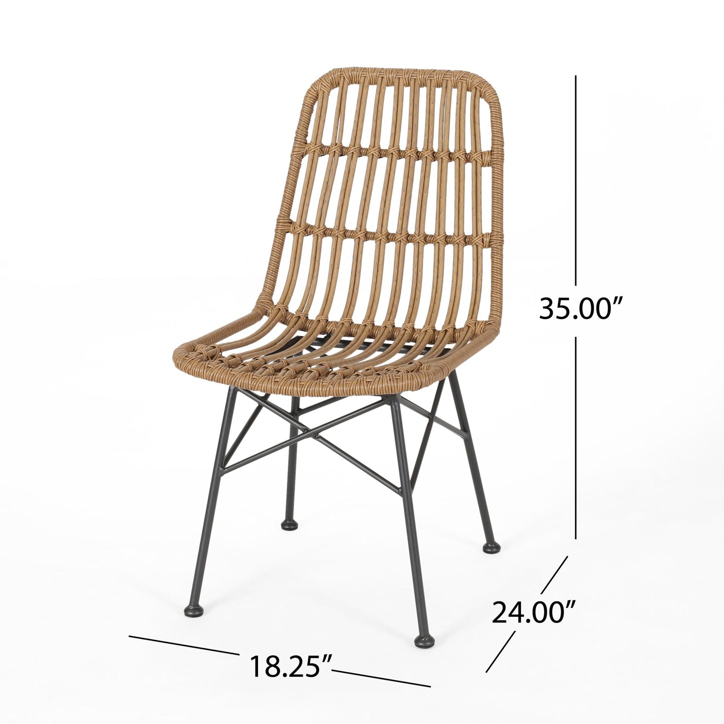Sawtelle Outdoor Dining Chair by HouseOfZazla, natural woven rattan with black metal legs on Tampa Home & Garden Store