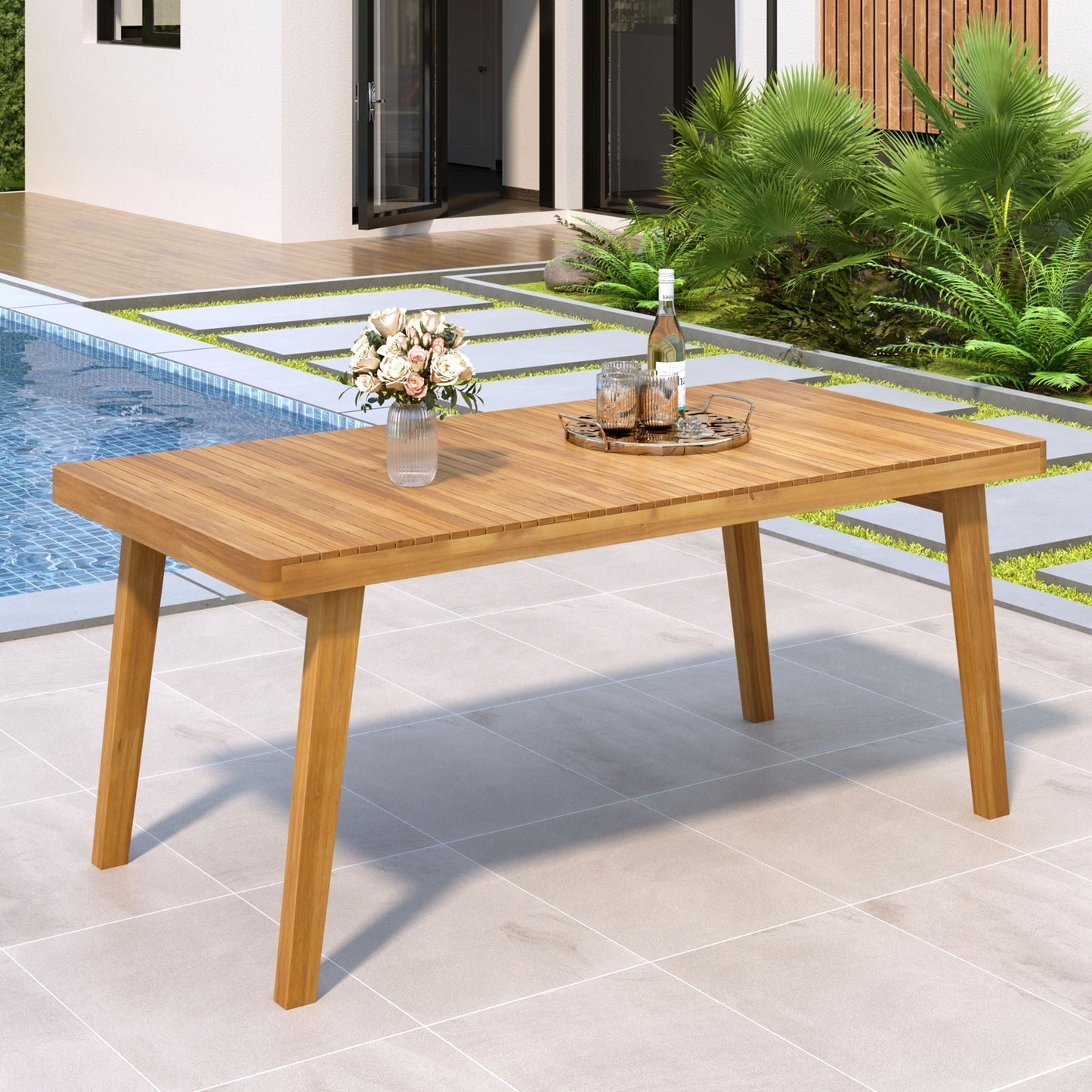 Acacia Wood Outdoor Dining Table With Slats