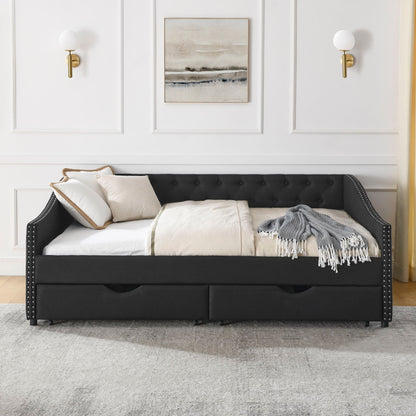 Upholstered Tufted Daybed with Storage Drawers