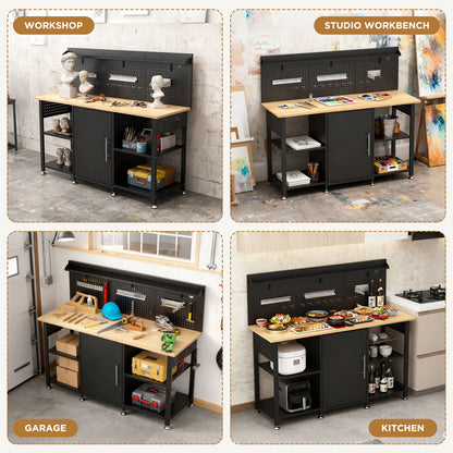 Workbench with pegboard, storage cabinet and shelves in black by HouseOfZazla hook bench on Tampa Home & Garden Store