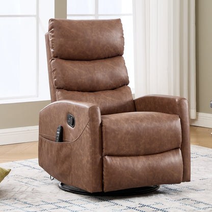 Heat Massage Manual Recliner Chair with Rocker and Swivel in brown faux leather with remote on Tampa Home & Garden Store