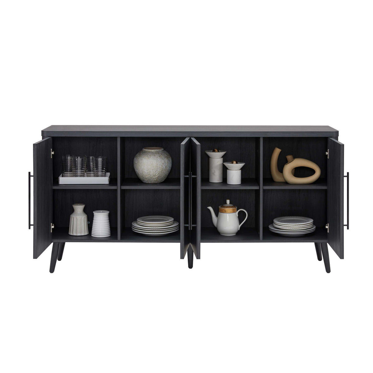 Mid-Century Modern Sideboard in dark gray with adjustable shelves on Tampa Home & Garden Store