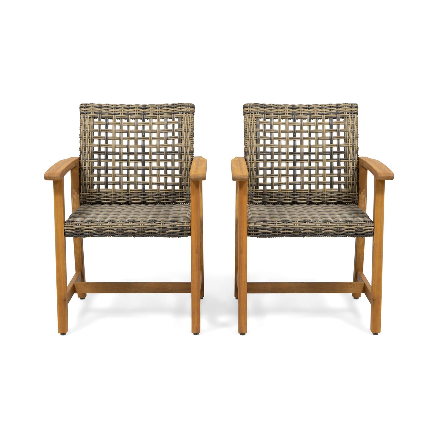 Outdoor Dining Chair Acacia Wood Frame set of 2 with woven wicker back by HouseOfZazla on Tampa Home & Garden Store