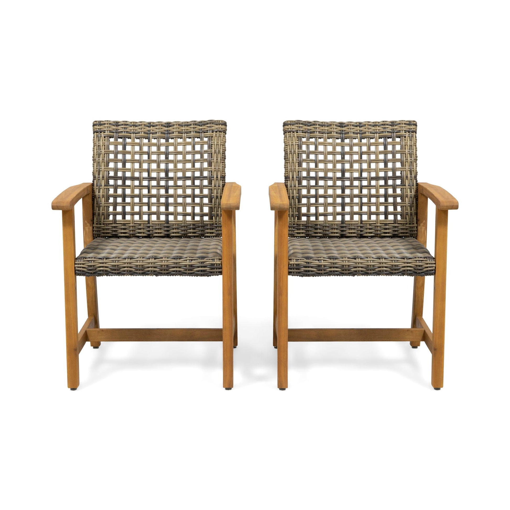 Outdoor Dining Chair Acacia Wood Frame set of 2 with woven wicker back by HouseOfZazla on Tampa Home & Garden Store