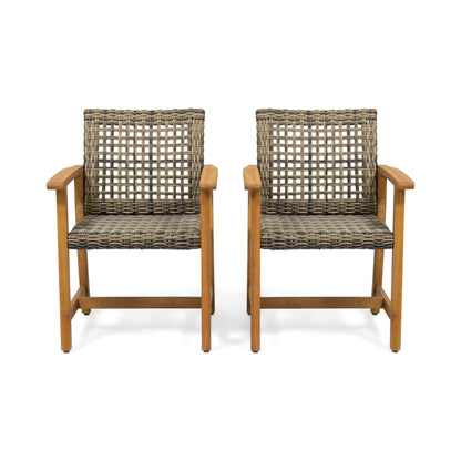Outdoor Dining Chair Acacia Wood Frame set of 2 with woven wicker back by HouseOfZazla on Tampa Home & Garden Store