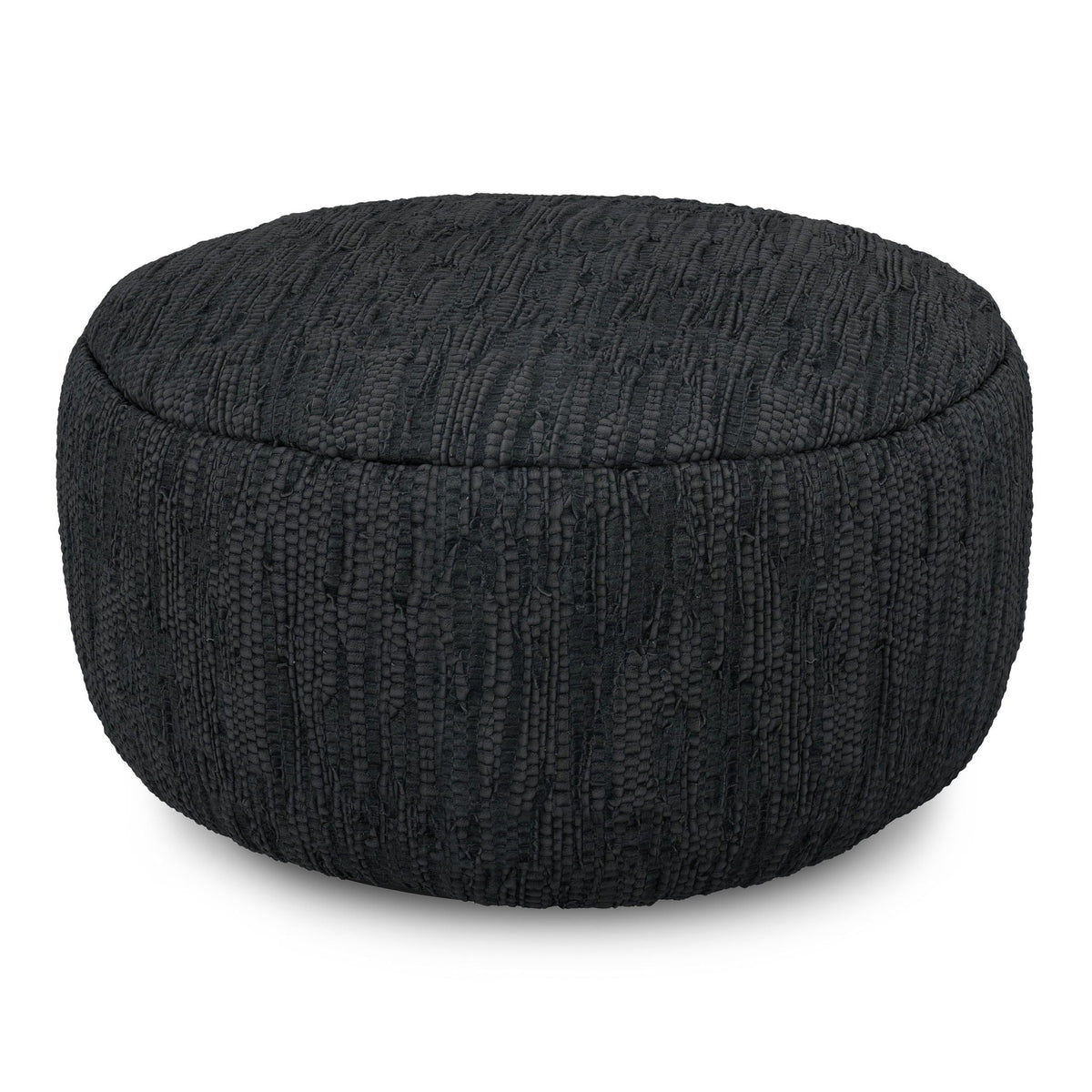 Black leather round pouf Fredrik with dense bead support by HouseOfZazla on Tampa Home & Garden Store