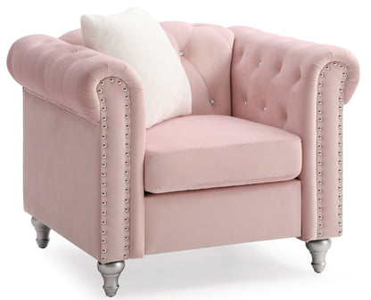Contemporary pink velvet armchair with jeweled tufting and studded arms HouseOfZazla on Tampa Home & Garden Store