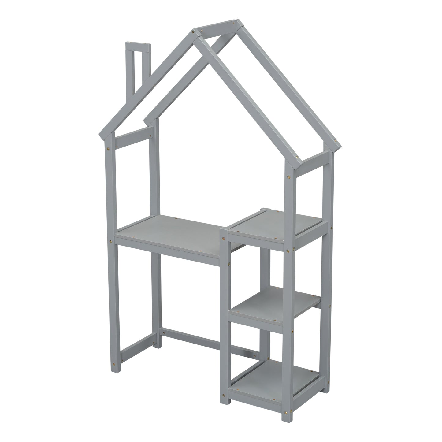 House-shaped Wooden writing Desk,Kids study Table,Bookshelf & Toy Storage,Grey - Tampa Home & Garden Store