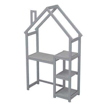 House-shaped Wooden writing Desk,Kids study Table,Bookshelf & Toy Storage,Grey - Tampa Home & Garden Store