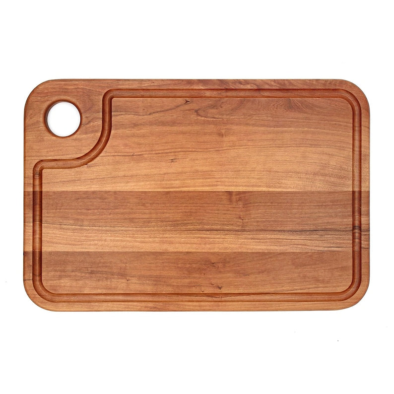 Thumb-Hole Cutting Board by Refine Kitchenware, wooden board with rounded corners and left thumb hole on Tampa Home & Garden Store
