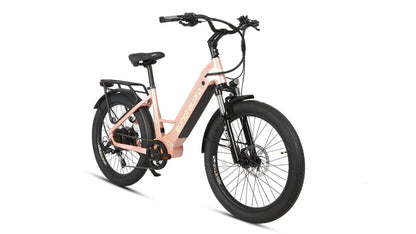 META26 1.0 electric bicycle peach frame with battery EUNORAU EBIKE US front suspension on Tampa Home & Garden Store