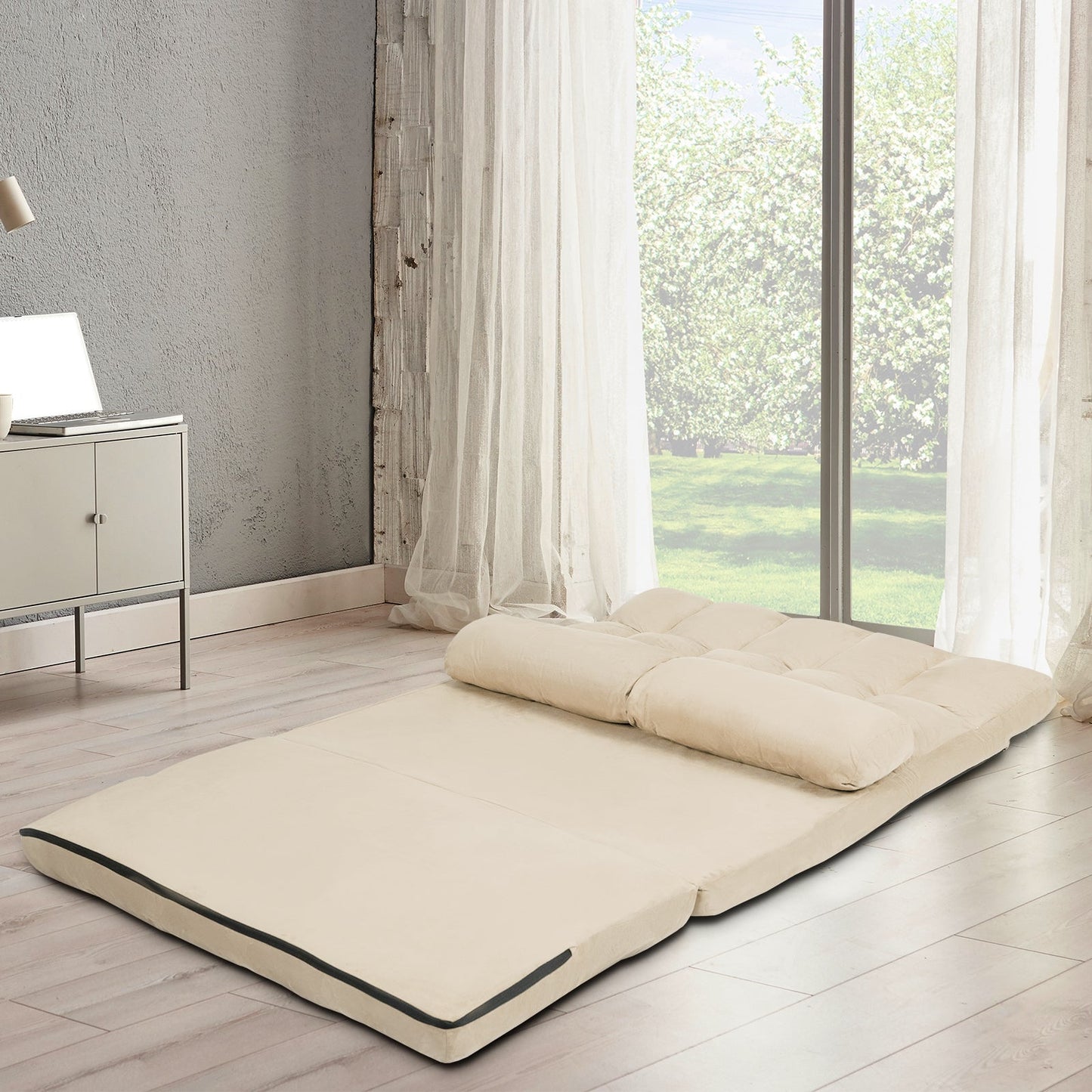 Sofá Cama Plegable de Suelo de 6 Posiciones con Funda de Tela Desmontable - Beige