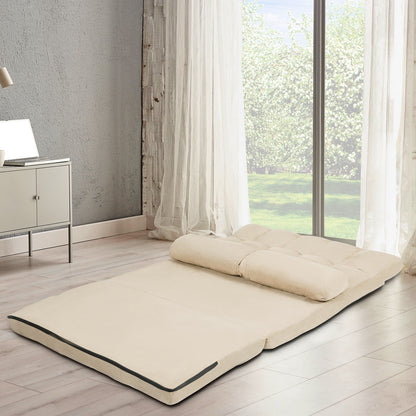 Sofá Cama Plegable de Suelo de 6 Posiciones con Funda de Tela Desmontable - Beige