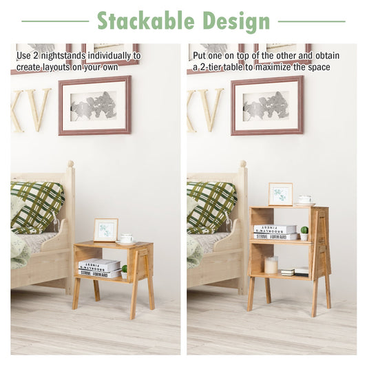 2 Pieces Bamboo Nightstand Sofa Table with Storage Shelf - Tampa Home & Garden Store