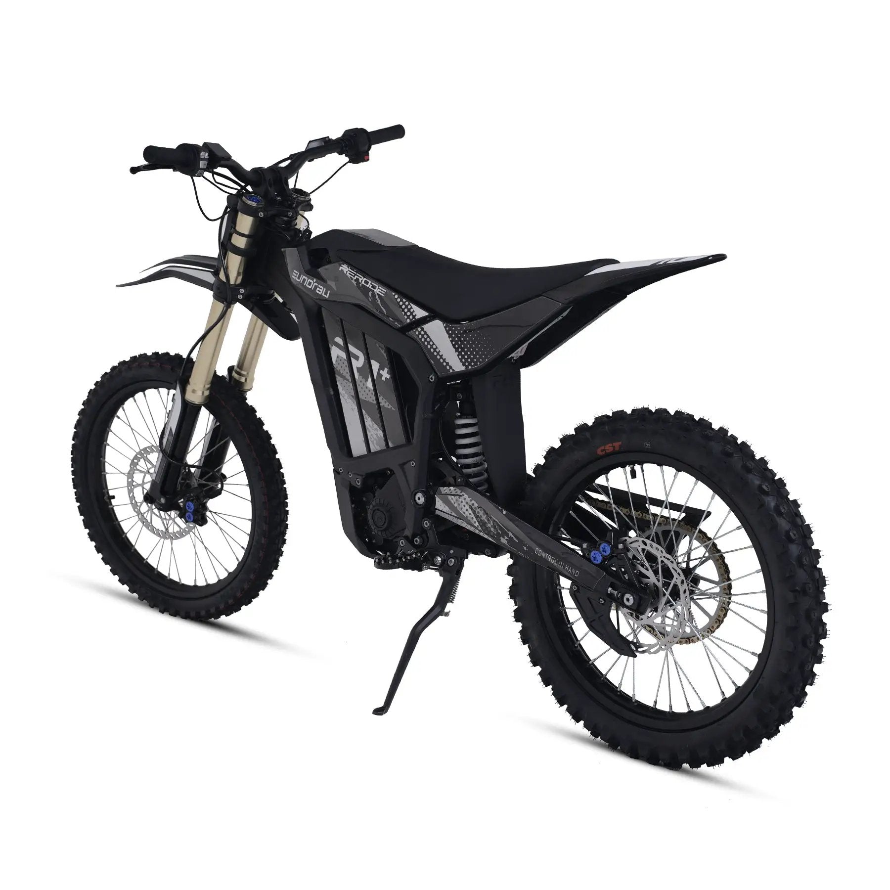 R1+ electric bicycle by EUNORAU E-BIKE US, black frame with gray graphics, knobby tires on Tampa Home & Garden Store