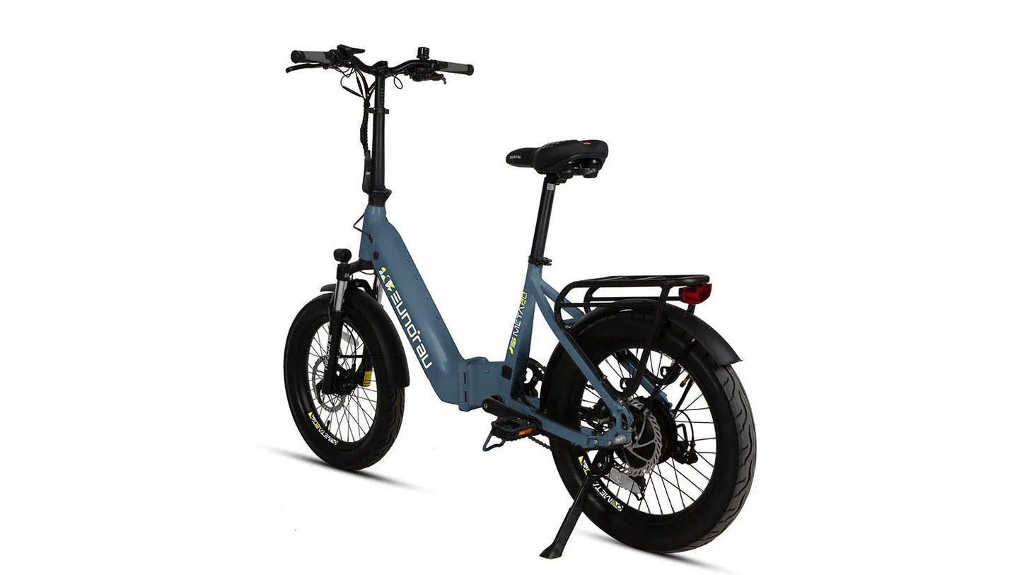 EUNORAU META20 1.0 City electric bicycle, blue-gray step-through frame with rear rack on Tampa Home & Garden Store