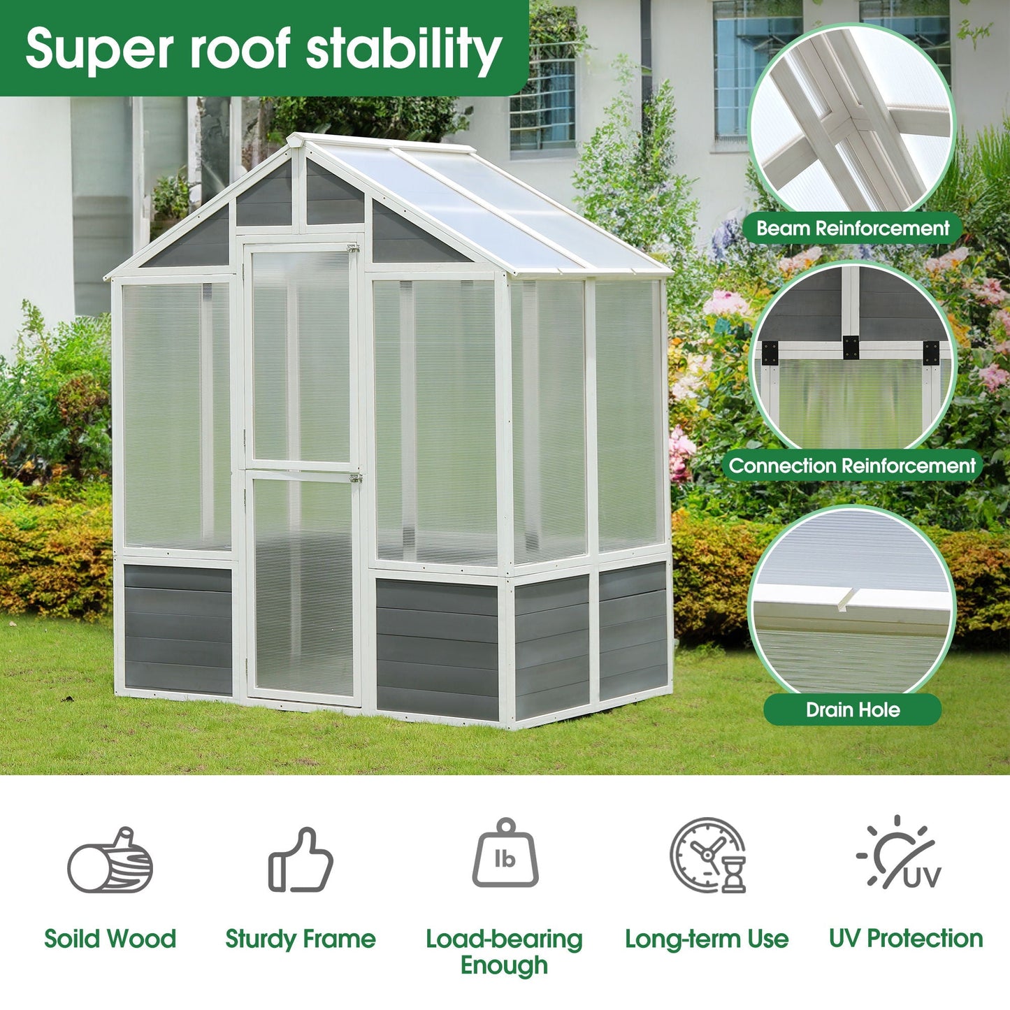 White Wooden And Polycarbonate Walk In Greenhouse
