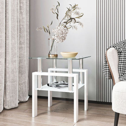 Tempered glass square end table with white frame and chrome legs by Unique Piece Furniture on Tampa Home & Garden Store