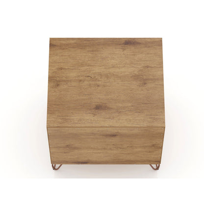 2 Drawer Nightstand in warm oak-brown wood finish with copper-toned metal splayed legs on Tampa Home & Garden Store