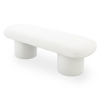 Ivory boucle upholstered bench Randolph by HouseOfZazla, two cylindrical legs on Tampa Home & Garden Store
