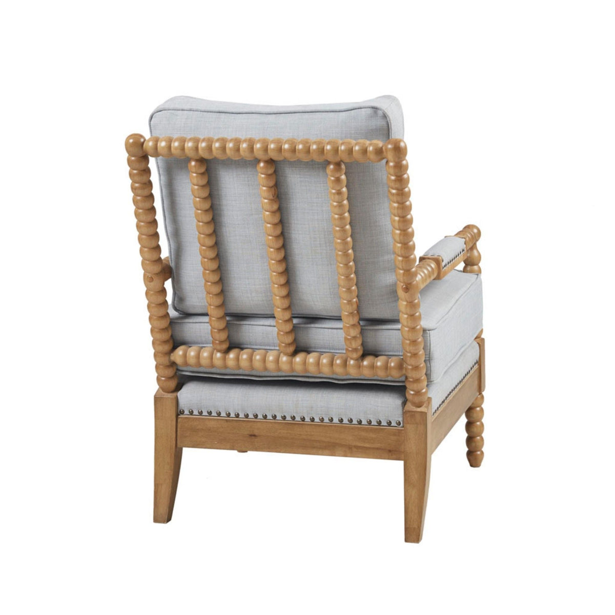 HouseOfZazla open-back spindle arm chair with padded armrests blue-gray fabric and wood frame on Tampa Home & Garden Store