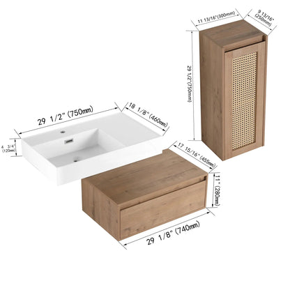 Modern Wall Mounted Vanity With Resin Sink