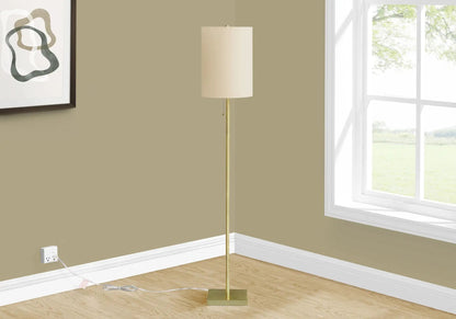 Brass Floor Lamp With Drum Shade and Pull Chain