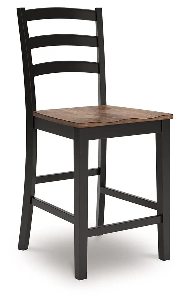 Wildenauer barstool with brown wood seat and black ladder-back frame for kitchen bar on Tampa Home & Garden Store