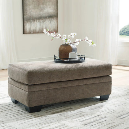Stonemeade 3-Piece Living Room Set brown textured upholstery with a tray on an ottoman on Tampa Home & Garden Store