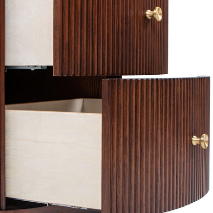 Valentine 2-Drawer Storage Side Table dark ribbed wood with brass knobs by HouseOfZazla on Tampa Home & Garden Store