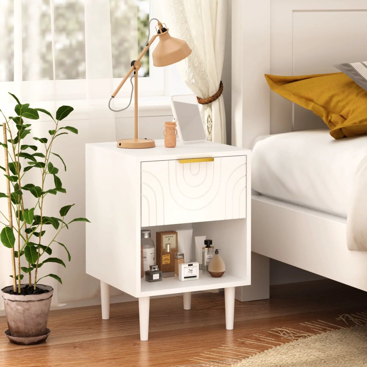 Nightstand With One Drawer and Open Shelf White