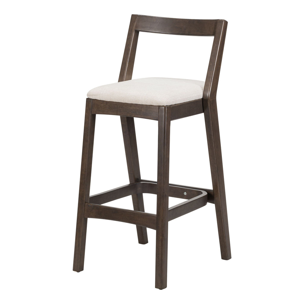Jasper indoor barstool with dark brown rubberwood frame and beige seat on Tampa Home & Garden Store