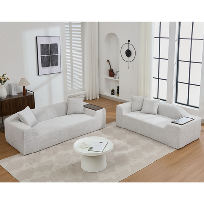 Modern Two Piece Boucle Cloud Sofa and Loveseat