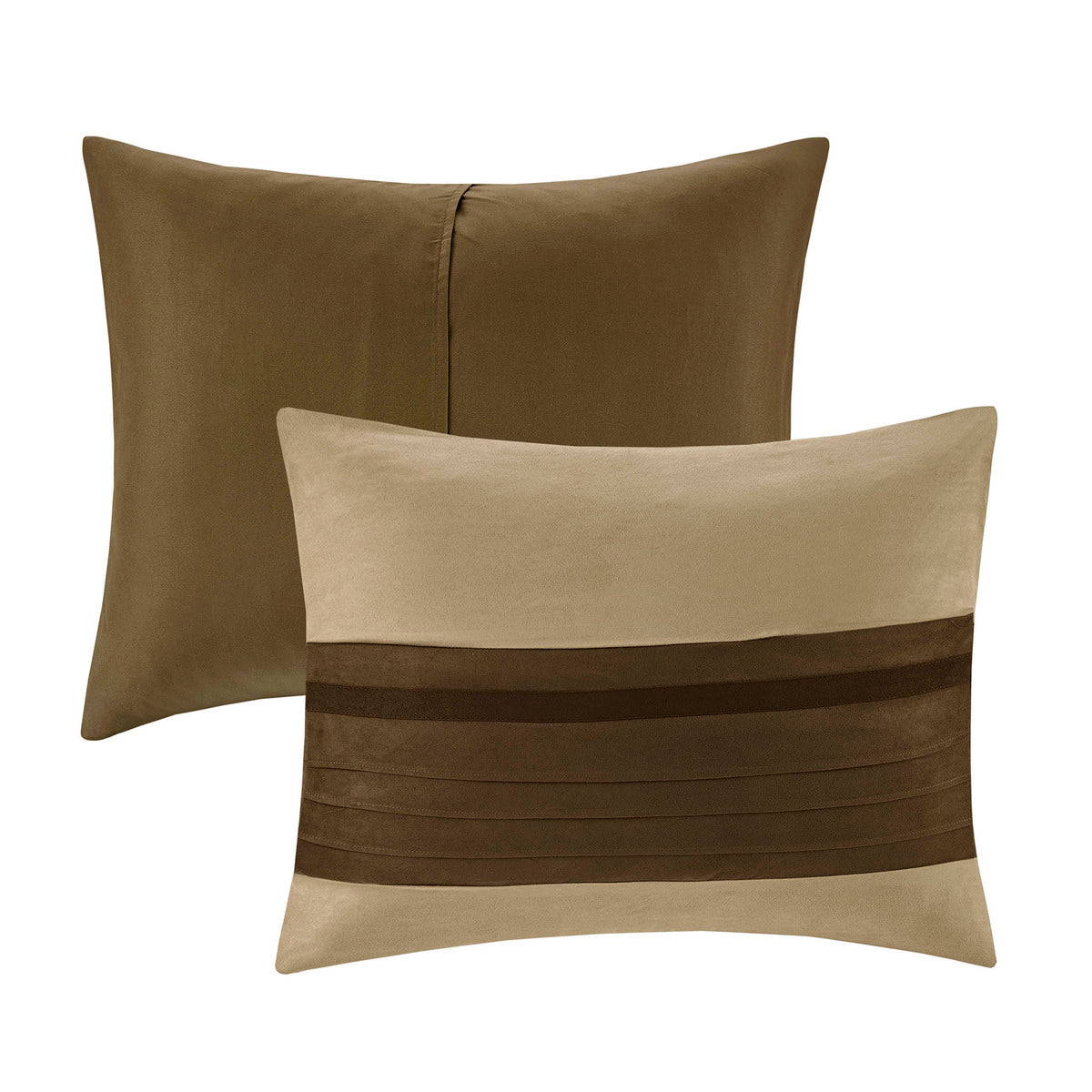 7 pc faux suede comforter set natural king with 2 decorative brown and tan pillows on Tampa Home & Garden Store