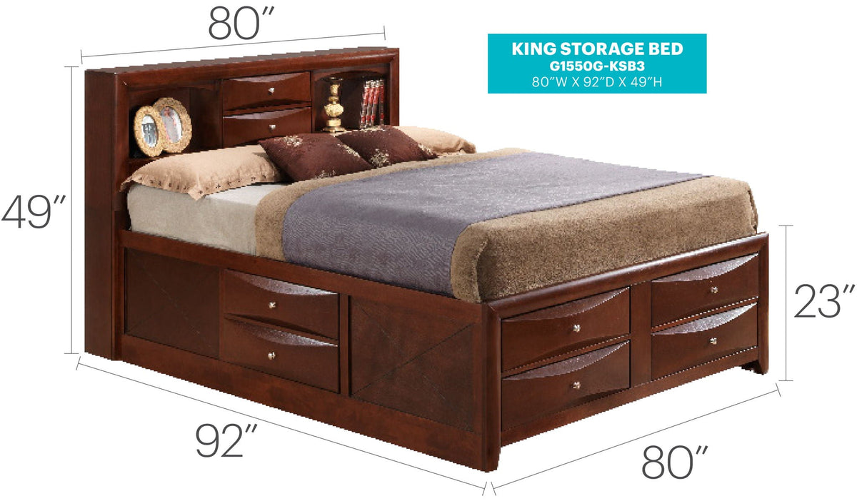 Modern Design King Storage Bed With Bookcase Headboard in dark wood by HouseOfZazla on Tampa Home & Garden Store