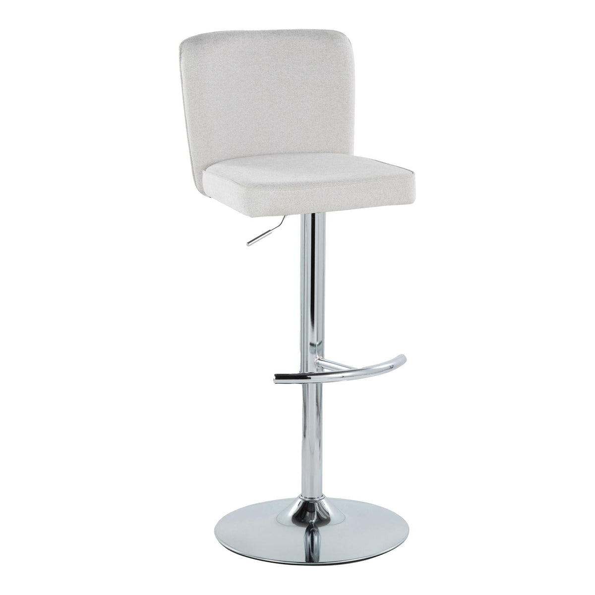 Contemporary adjustable barstool set with swivel, beige fabric upholstery, chrome pedestal base on Tampa Home & Garden Store