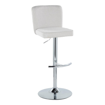 Contemporary adjustable barstool set with swivel, beige fabric upholstery, chrome pedestal base on Tampa Home & Garden Store