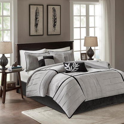 7 Piece Faux Suede Comforter Set Grey Queen on Tampa Home & Garden Store
