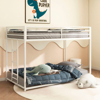 Adam - Metal Bunk Bed, white metal frame with gray bedding, twin-over-twin by HouseOfZazla on Tampa Home & Garden Store