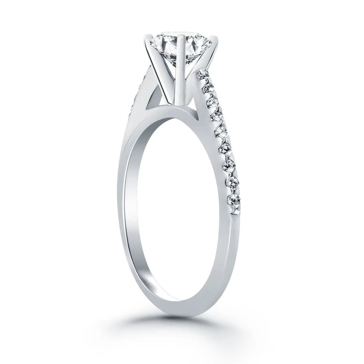 14k white gold micro-prong diamond cathedral engagement ring with pave band on Tampa Home & Garden Store