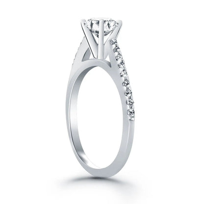 14k white gold micro-prong diamond cathedral engagement ring with pave band on Tampa Home & Garden Store