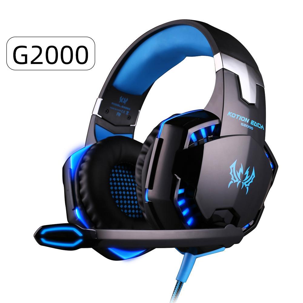Stevvex G2000 wired gaming headset, over-ear with blue LED accents and built-in mic on Tampa Home & Garden Store