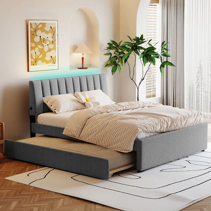 Upholstered Platform Bed With Trundle System