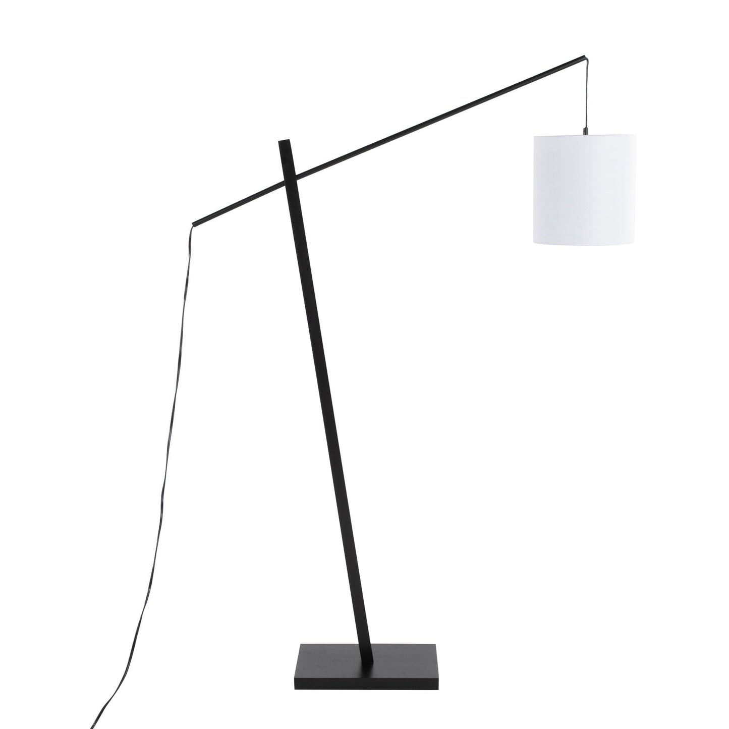 Arturo floor lamp by HouseOfZazla; black angular arc with white cylindrical shade on Tampa Home & Garden Store